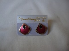 VINTAGE 1970s SAMUEL HUANG DESIGNER CLOISONNE RETRO MOD BLACK & RED STUD EARRING