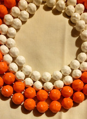 Vintage 1960s 1970s Orange White (4) Strand Bead Necklace Mid Century 7 in