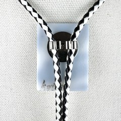 Stunning Vintage Black & White Artist Signed Fused Glass Western Bolo Tie