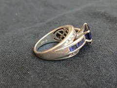 Vintage Sterling Silver Sapphire Ring Marquise Round Stone Channel Prong Set 925