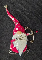 Estate Bella + Jack Valentine’s Day Enamel Gnome Bow & Heart Arrow Pin / Brooch