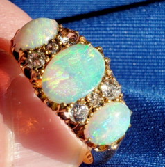 Original EARTH MINED OPAL DIAMOND ART Deco Engagement Ring Antique 18K GOLD BAND