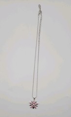 Vintage COOKIE LEE Pink Rhinestone Flower Pendant Necklace Silver Tone Chain