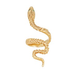 Vintage Elongated Snake Ring Sz 5 14k Yellow Gold Emerald Eyes Serpent Jewelry