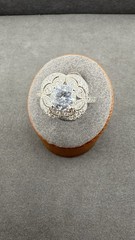 Vintage-Style Sterling Silver 925 Halo Ring w/ Large CZ – Size 10 – Elegant