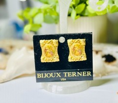 Vintage Bijoux Terner Gold Frame Victorian Picture Clip Earrings w/Original Card