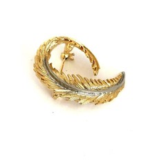 Vintage Gold & Silver Tone Swirl Leaf Brooch – Textured Mid-Century Pin