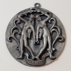 Edlee Vintage Silver Tone Zodiac Gemini Pendant 2.25 inches
