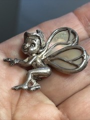 47. Vintage 925 Sterling PIXIE Fairy Elf Abalone Wings Pin 1 3/8″x 1 1/4″, 10.3g