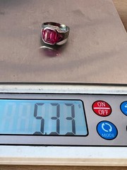 VINTAGE 10K WHITE GOLD LARGE RED SYNTHETIC RUBY MEN’S WOMEN’S UNISEX RING