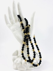 Vintage Napier Beaded Necklace Black & Gold Tone Retro 30”