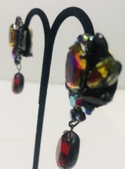 Vintage Juliana DeLizza And Elster Dangle Watermelon Red Rhinestone Earrings