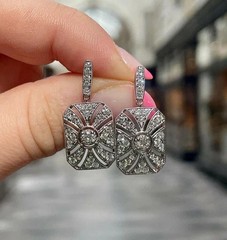 Art Deco Style Round Lab Created Diamond 925 Silver Women’s Engagement Earrings