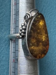 Vintage Latvia Baltic Amber .925 Sterling Silver Ring Size 7.75”