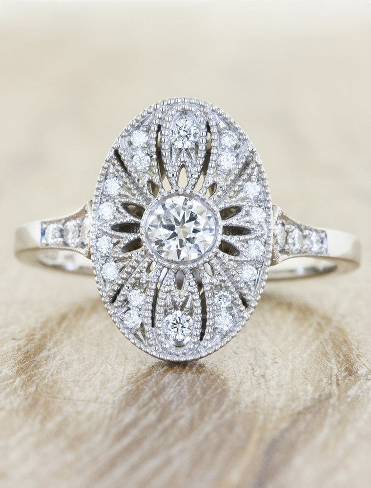 Art Deco Vintage Style Lab Created Diamond Weeding Ring In 14k White Gold Finish