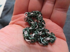 Green & Silver Base Metal Byzantine Chain 6.75″ Bracelet, Lobster Claw Clasp