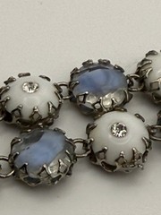 Vintage Gayle attributed bracelet blue givre milk glass rhinestone crown prongs