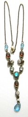 Vtg Signed N D Gold Tone Colorful Rhinestone & Bead CHOKER Style “Y” NECKLACE