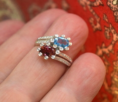 Estate 14K White Gold Toi et Moi Pink Tourmaline Blue Topaz Ladies Diamond Ring