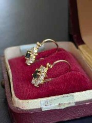 14K Yellow Gold Finish Vintage Flower Dangle Earrings Round Lab Created Sapphire