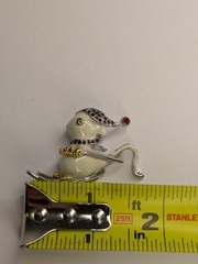 Silver Tone Enamel & Red Rhinestone Skiing Mouse Brooch