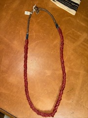 Vintage Red Tubular Bead Twisted Rope Necklace – Boho Ethnic Tribal Style