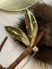 Mink Fur Flower Brooch Pin Faux Pearl Gold Leaf Accent Mid-Century Vintage Box