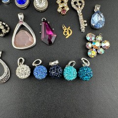 Vintage to Now Crystal Rhinestone Pendant Charm Lot of 28 Silver Gold Tone Mix