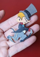 Vintage Handmade Wood Cartoon Mr. Magoo Looney Inspired Black Top Hat Man 3″ PIN