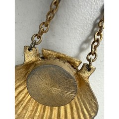 Estee Lauder Azuree Seashell Solid Perfume Pendant Necklace Gold Tone Vintage