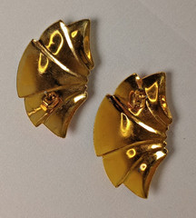 Vintage Gold Tone Pink Teal Purple Enamel Stud Earrings Abstract 1.5″