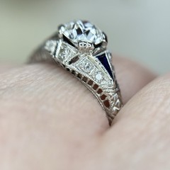 Art Deco Old European Cut Diamond Sapphire Engagement Ring