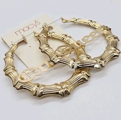 QUEEN Bamboo Hoop Earrings Pincatch 80’s Style Hip Hop Designer 3.5 in
