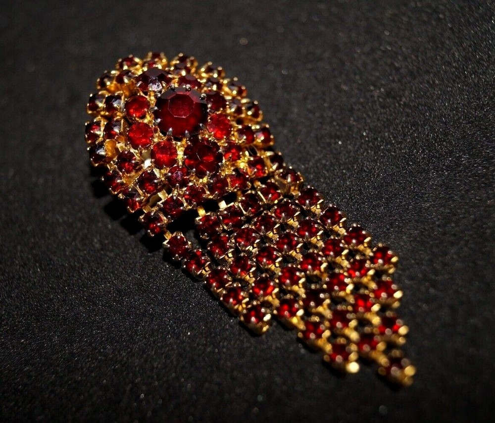 Vintage Bronze Soviet Brooch with garnet color stones pin Made in ussr