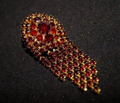 Vintage Bronze Soviet Brooch with garnet color stones pin Made in ussr