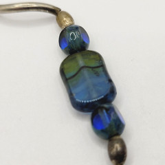 Vintage Blue Green Translucent Art Glass Necklace Wavy Silver Tone Alloy 18 in