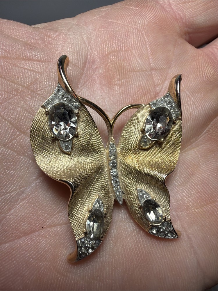 Vintage Trifari Alfred Philippe Butterfly Brooch With Crystals, 1950-1960s