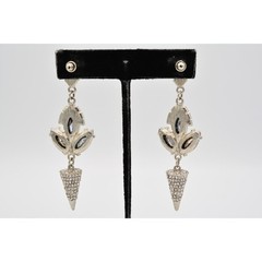 Vintage Sparkling Crystal Dangle Earrings Chunky AB Rhinestone Silver Y2K BinAR