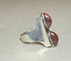 Vintage Sterling Silver red agate Stone Art Deco fine gem Jewelry Ring size 6