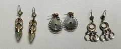 Earrings Lot of 3 Gold Tone Dangle Drop Pierced Wires & Stud Vintage 1950-1959