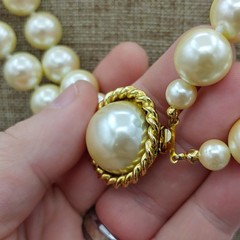 CAROL LEE Faux Chunky Pearl Double Strand Choker Necklace Pendant Gold Toned 30″
