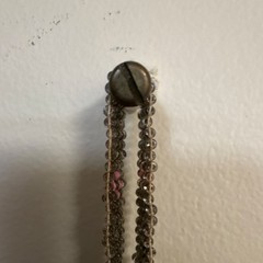 Antique Handmade Beaded Glass Fringe Necklace Silver Pink Blue Green Pre-1920