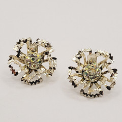 Sarah Coventry Allusions AB Crystal Gold Tone 1968 Clip On Earrings & Brooch Set