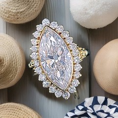 Vintage 18k Yellow Gold Engagement Ring 5.06ct.Lab-Grown Marquise Euro Diamond