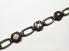Vintage Art Deco Victor Mayer Silver Good Luck Bracelet Mahogany Wood Panel