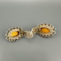 Vintage Opalite Necklace Earrings Set Silver Tone Scalloped Filigree Box Clasp