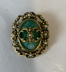 Judy Lee 1960’s “Spanish Moss” Brooch Victorian Revival Art Glass Faux Pearl 1.5