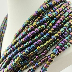 Multicolor Glass Seed Bead Layered Statement Bib Necklace Oil Slick Peacock