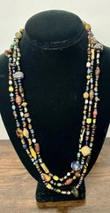 Vintage Multi-Strand Beaded Necklace Statement Multicolor Acrylic Glass, Wood
