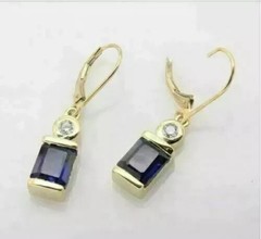 New Style Lab Created Blue Sapphire 14K Yellow Gold Finish Drop/Dangle Earrings